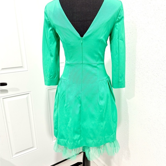 J. Crew 50 60s satin Green bubble skirt 3/4 Sleeve Dress 2 - Picture 3 of 9